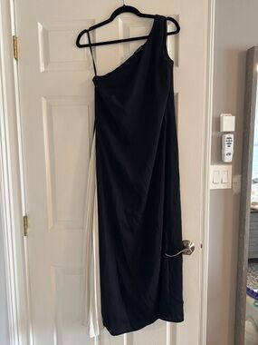 Ralph Lauren Black and White One-Shoulder Maxi Dress